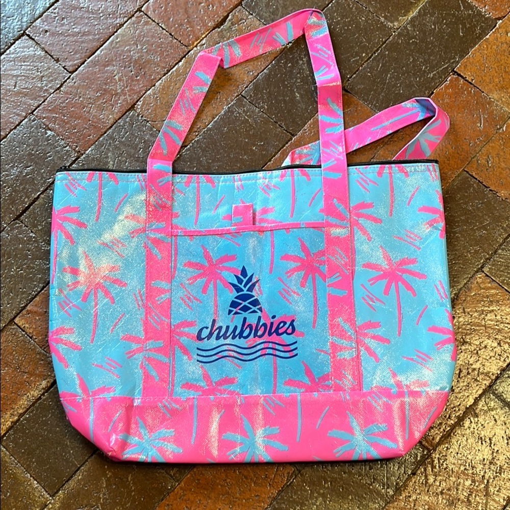Chubbies 18 X 14 pink and blue insulated tote bag with front pouch 3158